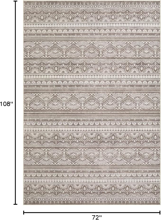 Tortania Area Rug Living Room Rugs - 6x9 Washable Large Soft Neutral Boho Moroccan Bohemian Farmhouse Rug Indoor Floor Carpet for Bedroom Under Dining Table Home Office Decor - Dark Brown