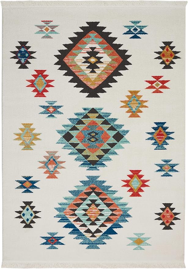 Nourison Home Tribal Decor White 6'7" x 9'7" Area Rug - Easy Clean, Non Shedding, Bed Room, Living Room, Dining Room, Kitchen (7' x 10')