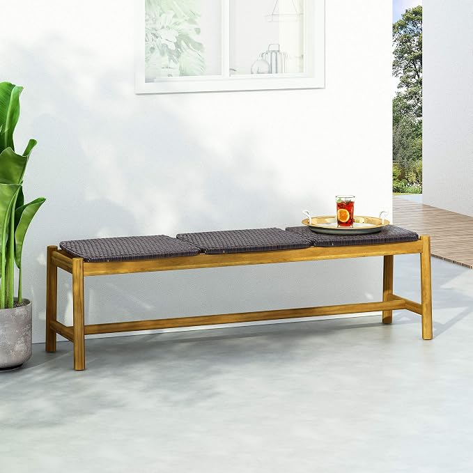 Christopher Knight Home Bonnie Outdoor 3 Seater Wicker Bench, Teak and Brown