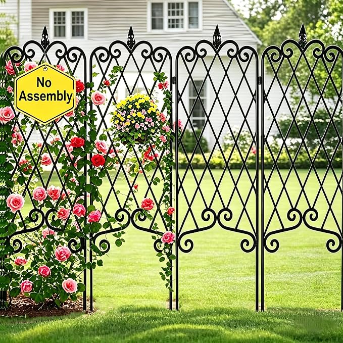 AMAGABELI GARDEN & HOME 4 Pack Garden Trellis for Climbing Plants 60” x 18” Outdoor Garden Fencing Decorative Plant Trellis Vegetables and Rose Trellis for Ivy Cucumbers Black