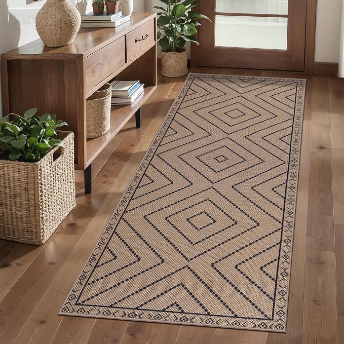 Tangsoo Easy Jute Rug 2x5 Washable Runner for Hallways,Non-Slip Thin Neutral Carpet Kitchen Runner Modern Indoor Outdoor Runners Door Mat for Laundry Bedroom Entryway