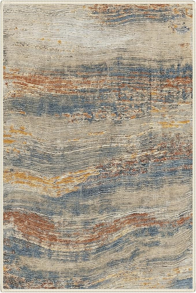BEIMO 2x3 Washable Doormat Rug for Entryway, Wave Abstract Taupe Glod | Soft Machine Washable Modern Brown Area Rug,Streaks Pattern Non Slip Indoor Small Marble Carpet for Entrance,Bathroom,Bedroom