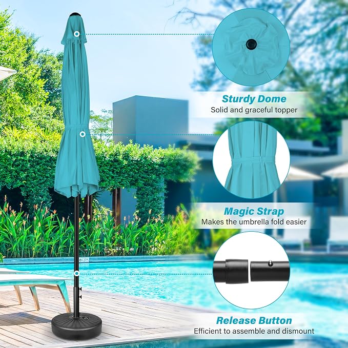 HealSmart 7.5ft Patio Umbrella with Push Button Tilt/Crank, Outdoor Table Market Yard Umbrella, 6 Sturdy Ribs for Garden, Deck, Backyard, Pool