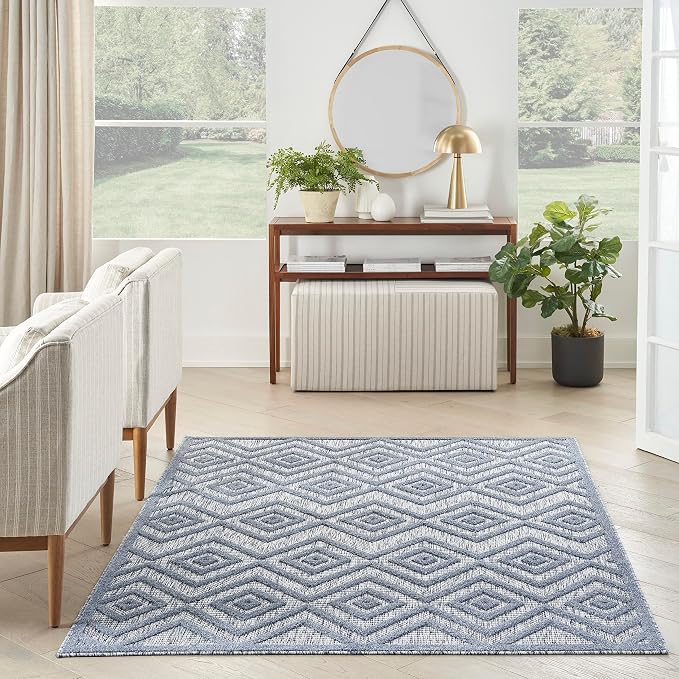 Nourison Home Versatile Denim Blue 4' x 6' Area Rug - Easy Clean, Non Shedding, Bed Room, Living Room, Dining Room, Kitchen (4' x 6')