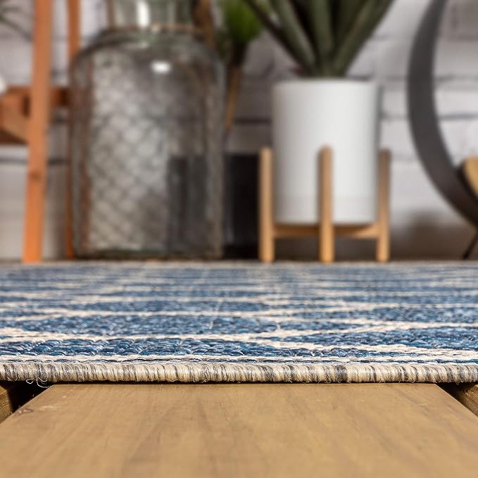 JONATHAN Y Moroccan Trellis Indoor Outdoor Round Area Rug 4 Ft Navy/Gray, Trebol Textured Weave for Backyard, Patio, Porch, Easy-Cleaning, High Traffic, Pet-Friendly, Non-Shedding (SMB109D-4R)