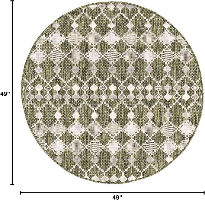Unique Loom Outdoor Trellis Collection Area Rug - Traliccio (4' 1" Round, Green/ Ivory)