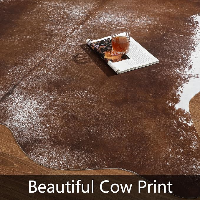 AROGAN 8x10 Faux Cowhide Rug, Cow Print Large Animal Hide Rug Deep Brown | Premium Cow Hide Carpet, Western Rug for Bedroom Living Room Decor, Durable Faux Cow Skin Cowhide Area Rug
