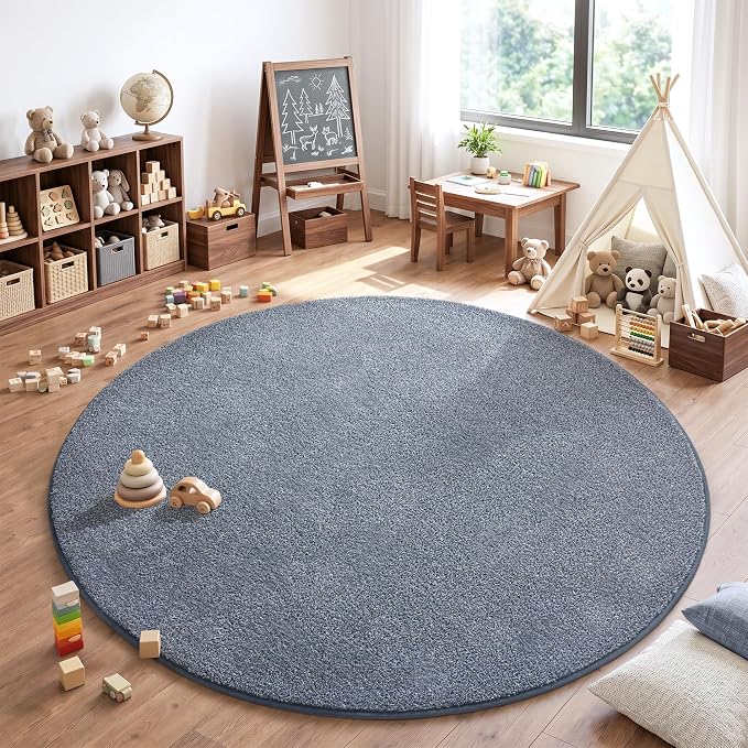 Keeko Round Area Rug 4ft for Living Room Bedroom,Soft Washable Circle Rug | Modern Indoor Memory Foam Rugs Low Pile Non Slip Carpet for Kids Dorm Room Entryway Kitchen Home Decor Blue and White
