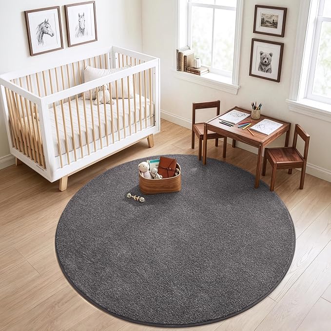 Keeko Round Area Rug 7ft for Living Room Bedroom,Soft Washable Circle Rug | Modern Indoor Memory Foam Entryway Rug Low Pile Minimalist Non Slip Rug for Kids Nursery Dorm Room Home Decor
