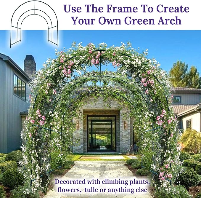 YardGrow Large Garden Support Arch Frame Climbing Plant Arch Arbor for Various Climbing Plant Roses Vines Birthday Wedding Party Decoration Pergola Frame (8.2 x 7 x 7.2ft)