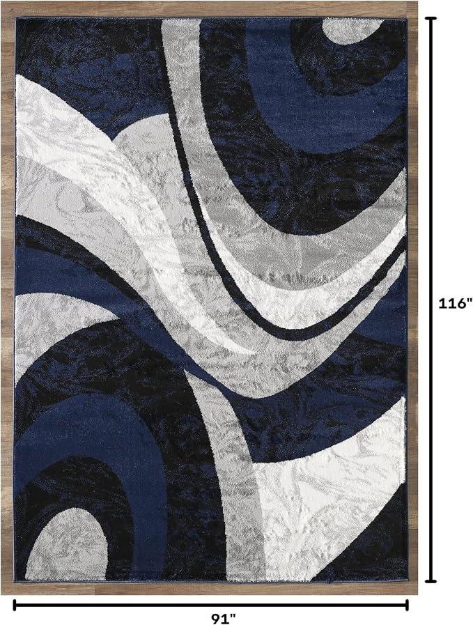Yafa Home Fashion Modern Contemporary Swirls Design Area Rug, Luxurious, Elegant, and Fashionable Area Rug (Navy Blue, 8 ft X 10 ft)