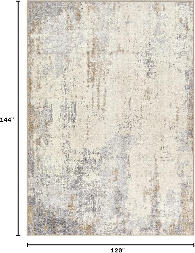 UERMEI 10x12 Area Rug Living Room Rugs - Washable Neutral Modern Abstract Soft Thin Rug Indoor Floor No Slip Rug Carpet for Bedroom Under Dining Table Home Office Decor - Light Brown/Gray