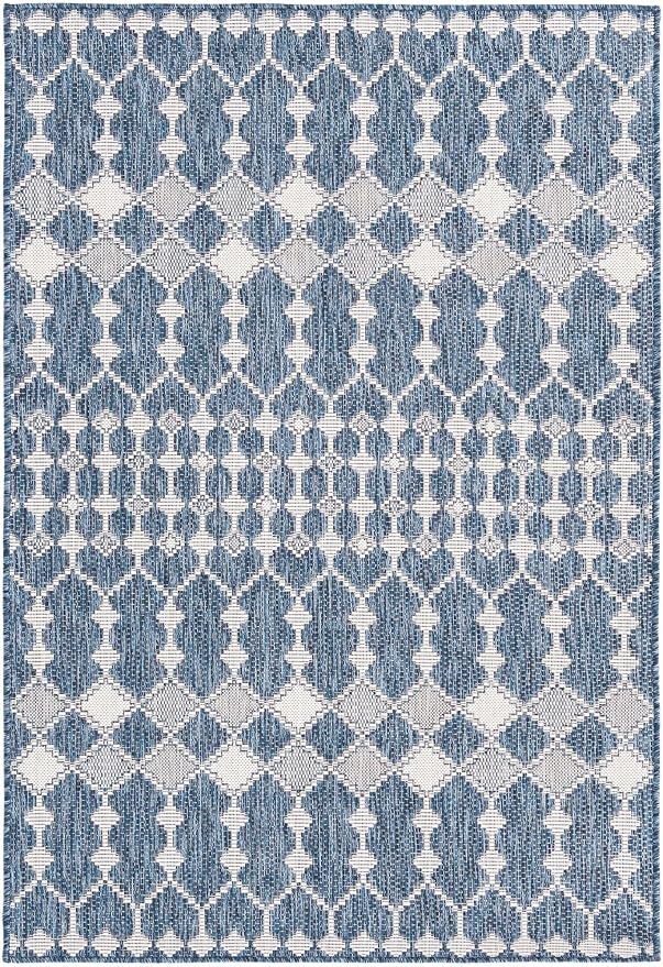 Unique Loom Outdoor Trellis Collection Area Rug - Traliccio (4' 1" x 6' 1" Rectangle, Blue/ Ivory)