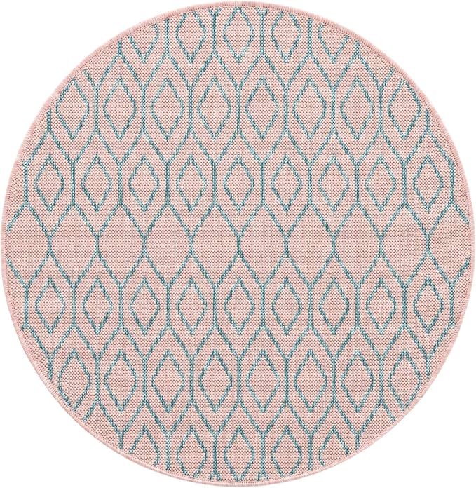 Jill Zarin Outdoor Collection Area Rug - Turks and Caicos (3' 3" Round Pink and Aqua/Light Blue)