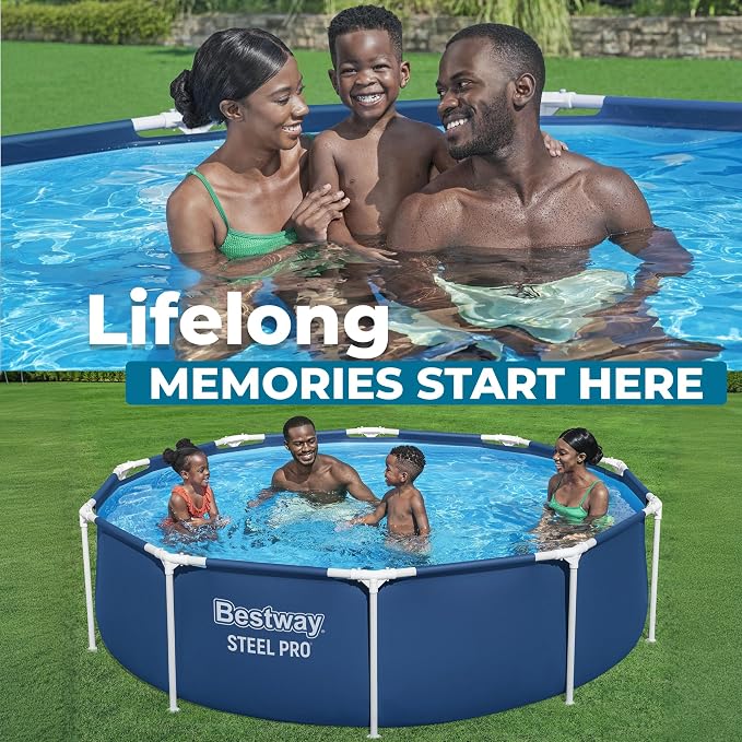 Bestway Steel Pro 12' x 30" Above Ground Swimming Pool Set with Pump | Durable Round Metal Frame Outdoor Backyard Pool, Puncture-Resistant Liner - Type I Filter Cartridge Included, Blue
