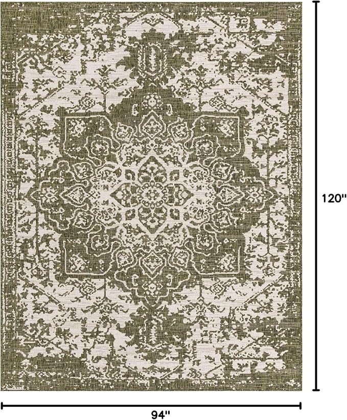 Unique Loom Outdoor Collection Area Rug - Dubai (7' 10" x 10' Rectangle, Green/ Ivory)