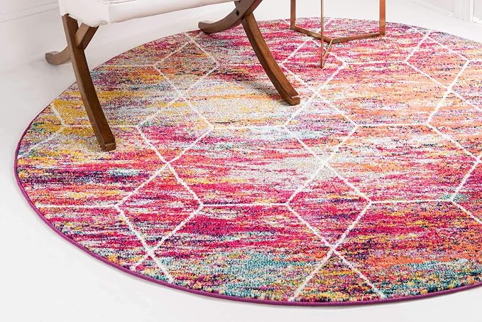 Unique Loom Trellis Frieze Collection Area Rug - Geometric (5' Round, Multi/ Ivory)