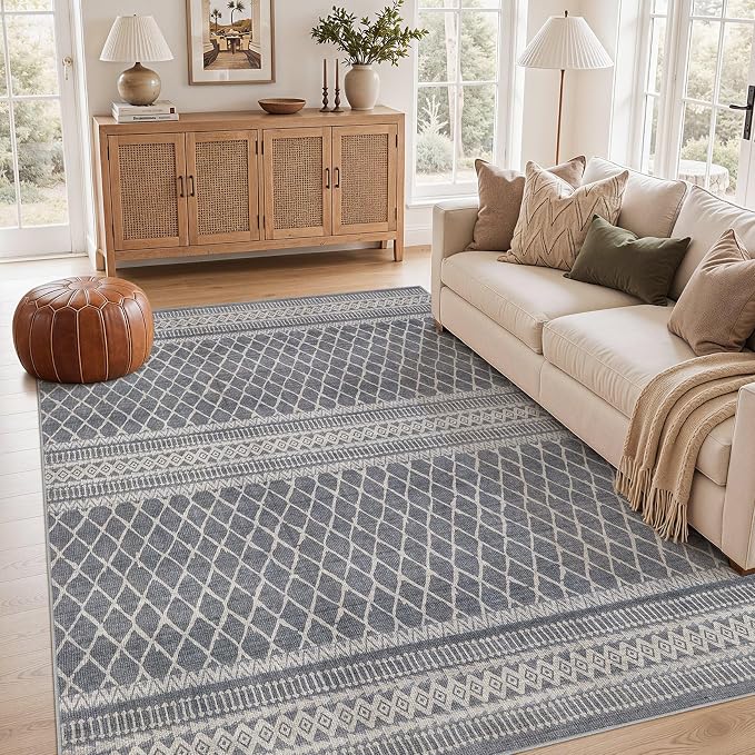 cotiled Boho 5x7 Area Rugs for Living Room: Soft Moroccan Washable Rug | Solve Modern Neutral Trendy Home Decor - Stain Resistan Indoor Carpet for Bedroom Dining Room Charcoal Grey