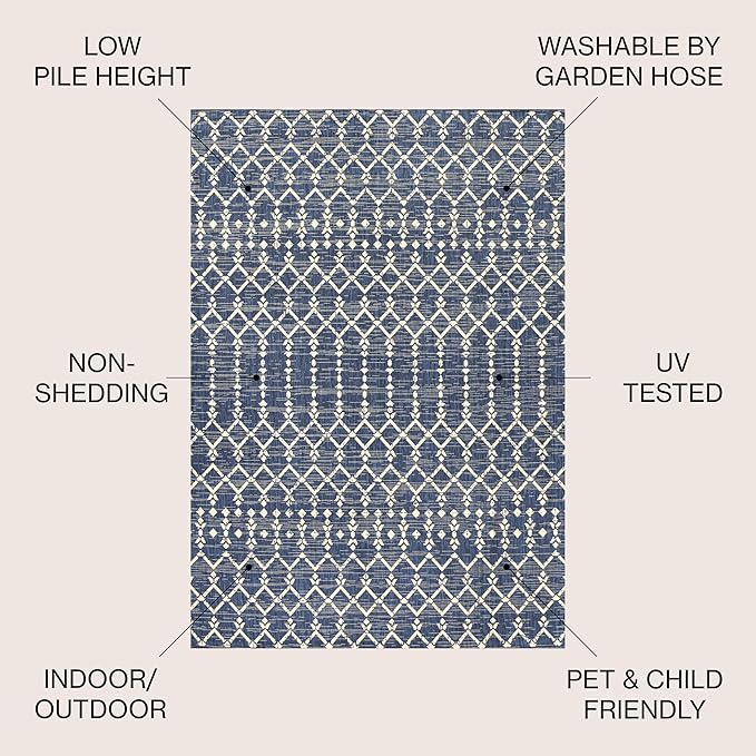 JONATHAN Y Moroccan Geometric Indoor Outdoor Square Area Rug 6X6 Navy/Beige, Ourika Textured Weave for Backyard, Patio, Porch, Easy-Cleaning, High Traffic, Pet-Friendly, Non-Shedding (SMB108K-6SQ)