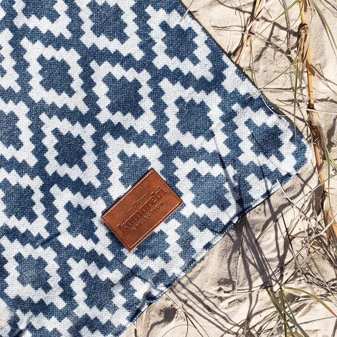 Komorebi Extra Large Picnic Blanket - 78” x 59” - Waterproof Outdoor Blanket, Foldable & Portable Sandproof Beach Blanket - Blue Travel Mat with Soft Cotton & Carry Handle