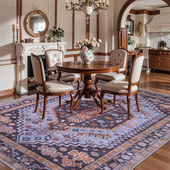 Ciicool 5x7 Area Rugs,Washable Large Boho Carpet for Living Room Bedroom | Oriental Low-Pile Soft Vintage Non-Slip Indoor Throw Carpet for Kitchen Bedside Bathroom Dining Room Foyer Decor