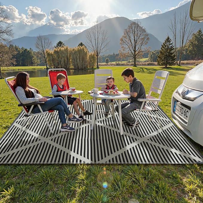 Lahome Outdoor Rug 8x10 Patio Waterproof, Plastic Straw Reversible Outside Rv Rugs for Camping, Large Indoor Outdoor Carpet for Porch Deck Backyard Camper Picnic, Grey 8'x10'