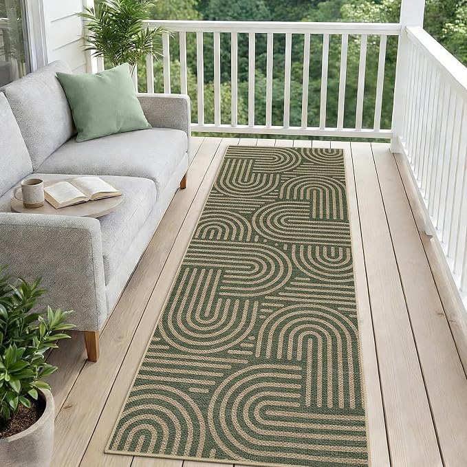 Garvee 2x6 Modern Abstract Kitchen Rugs Washable Rugs for Hallway | Green Rainbow Area Rug Stain Resistant Easy Cleaning Throw Rugs Low Pile Floor Cover for Bedroom Laundry