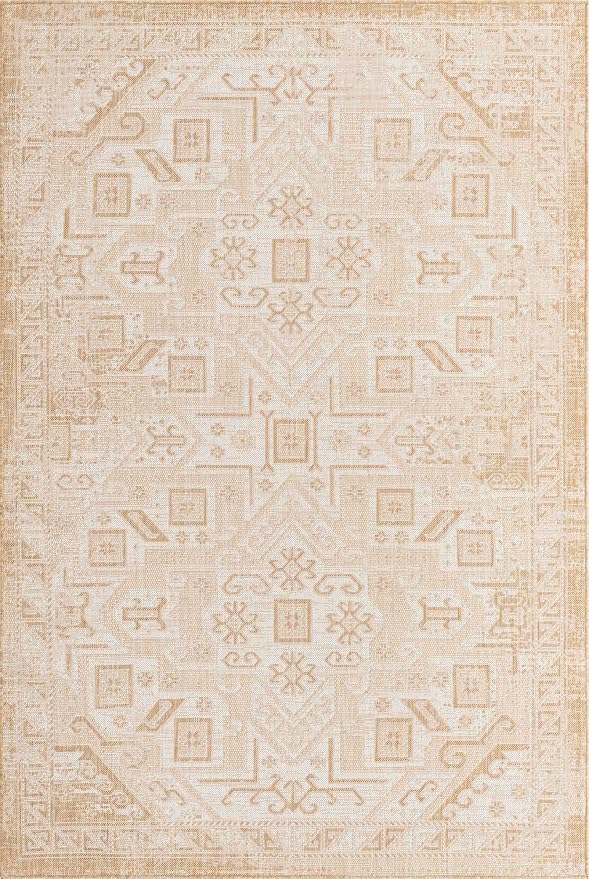 Unique Loom Outdoor Aztec Collection Area Rug - Coba (6' 1" x 9' Rectangle, Natural/ Ivory)