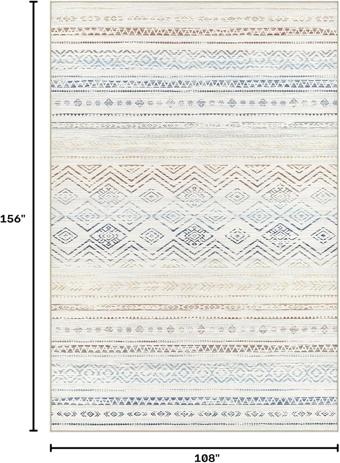 Tortania Area Rug Living Room Rugs- 9x13 Washable Large Soft Neutral Boho Moroccan Bohemian Farmhouse Rug Indoor Floor Carpet for Bedroom Under Dining Table Home Office Decor - Multicolor