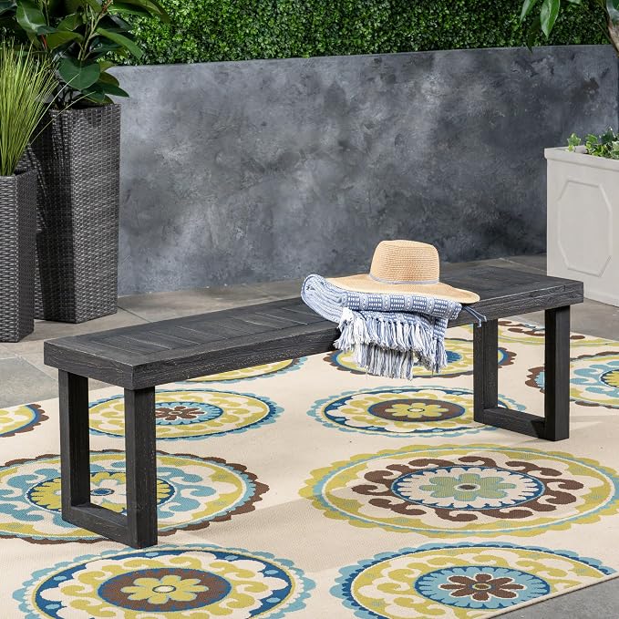 Merax Acacia Wood Outdoor Bench 60" Backless Garden Bench Rustic Patio Dining Bench Slat Panel Design Weatherproof, Dark Grey