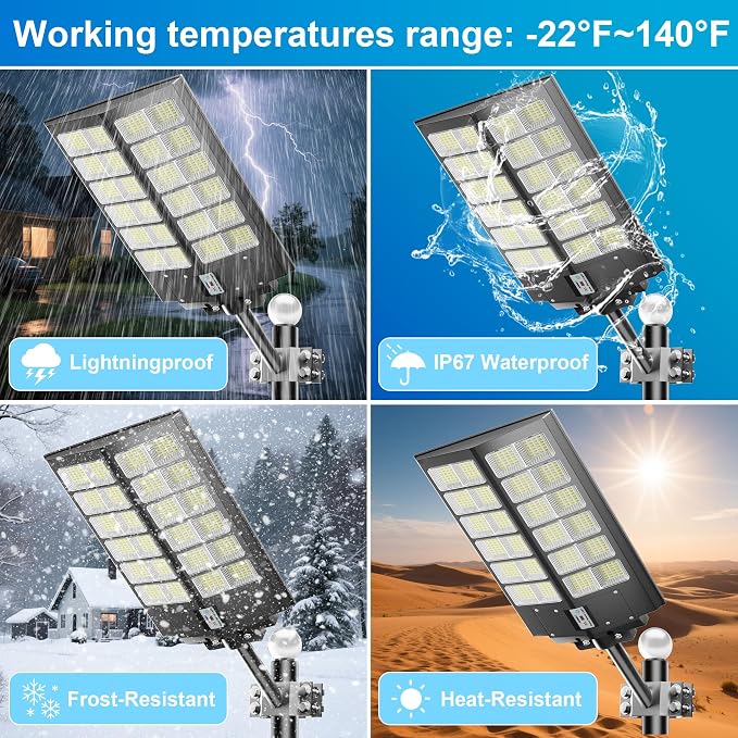 Solar Street Lights Outdoor Waterproof 9000W - LED Solar Powered Street Light Dusk to Dawn with Motion Sensor, Heavy Duty Large Outdoor Solar Lights for Commercial Parking Lot/Garden/Yard/Pathway