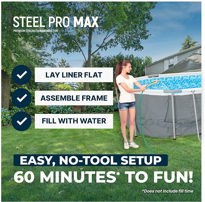 Bestway Steel Pro MAX - 16' x 10' x 42" - Oval Above Ground Swimming Pool Set, ClickConnect Frame, Tritech, Filter Pump-Ladder-Cover, 2,893 Gal Water