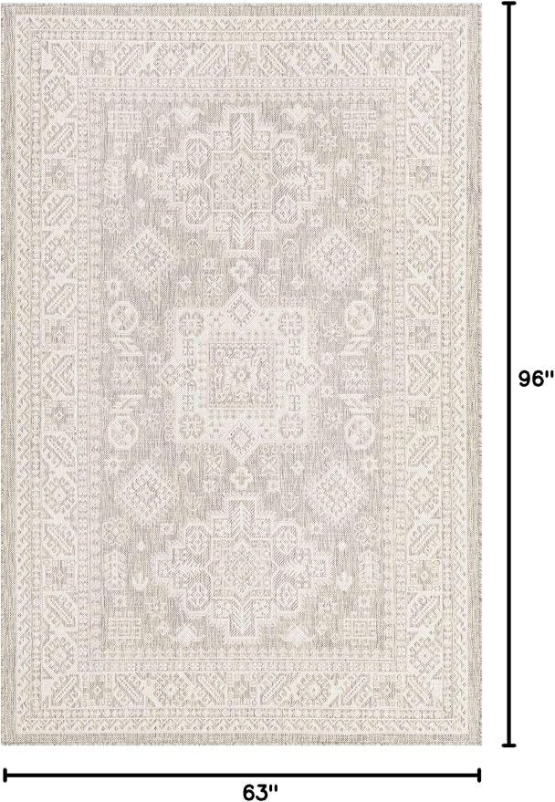 Unique Loom Outdoor Aztec Collection Area Rug - Chalca (5' 3" x 8' 0" Rectangle, Light Gray/ Ivory)
