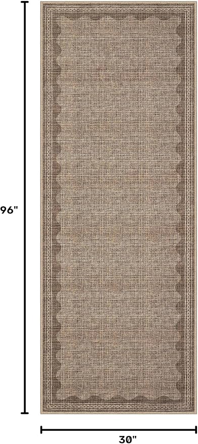 GarveeHome 2.5x8 Runner Rug for Hallway Washable Kitchen Rugs Non Slip Solid Coffee Modern Minimalism Soft Low-Pile Scalloped Indoor Carpet for Entryway Laundry Room Floor Mats