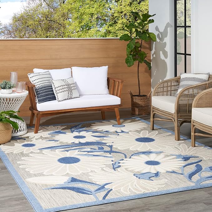 Nourison Home Aloha Blue Grey 5'3" x 7'5" Area Rug - Easy Clean, Non Shedding, Bed Room, Living Room, Dining Room, Kitchen (5' x 8')