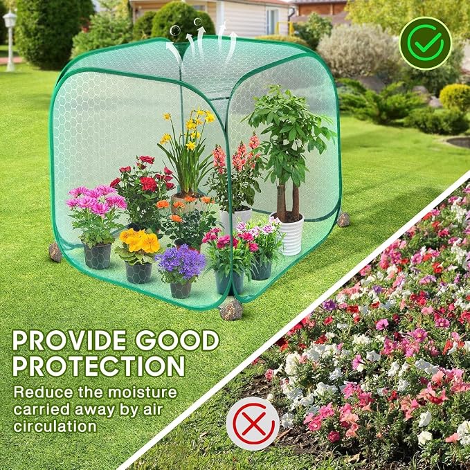 2 Pack Pop Up Mesh Plant Cover, 35.4x35.4x38.2 Inch No Build Protection Against Insects Garden Netting, Raised Bed Cover for Barrier Against Insects for Vegetable Plant Fruit Animals
