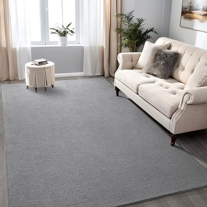 4x6 Grey Area Rug Modern Aesthetic Minimalist | Washable Memory Foam, Low Pile Non Slip Indoor Carpet for Living Room Bedroom Office Classroom College Dorm Room Home Decor