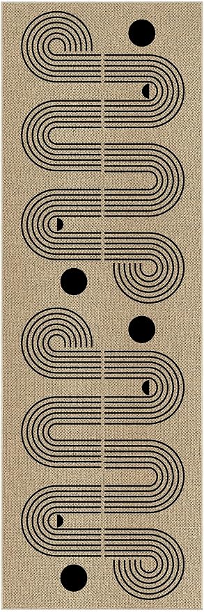 UERMEI 2x6 Outdoor Jute Runner Rug Neutral Washable Geometric Brown | Patio Non Slip Indoor Runners Carpet for Hallway Kitchen Bedroom Porch Laundry Bathroom
