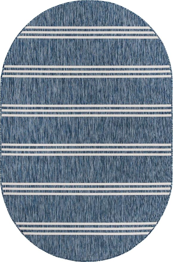 Unique Loom Jill Zarin Outdoor Collection Area Rug - Anguilla (5' 1'' x 8' Oval, Blue/ Ivory)