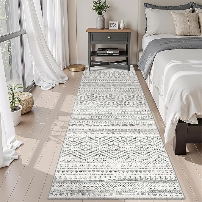 Miukiki Hallway 2x8 Runner Rug Washable Non Slip Kitchen Rug Grey | Soft Low Pile Long Floor Runner for Entryway Bedroom Laundry Room, Indoor Foldable Carpet with Rubber Backing 2'x8'