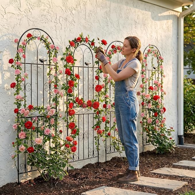Amoskey Durable Garden Trellis for Climbing Plants - Outdoor Trellis Supports for Lush Greenery - Ideal for Vines, Flowers, and Vegetables, Easy Installation & Space-Saving Design (71"H*20"W -4 pack)