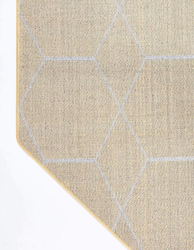 Unique Loom Trellis Frieze Collection Area Rug - Geometric (5' Octagon, Yellow/ Ivory)