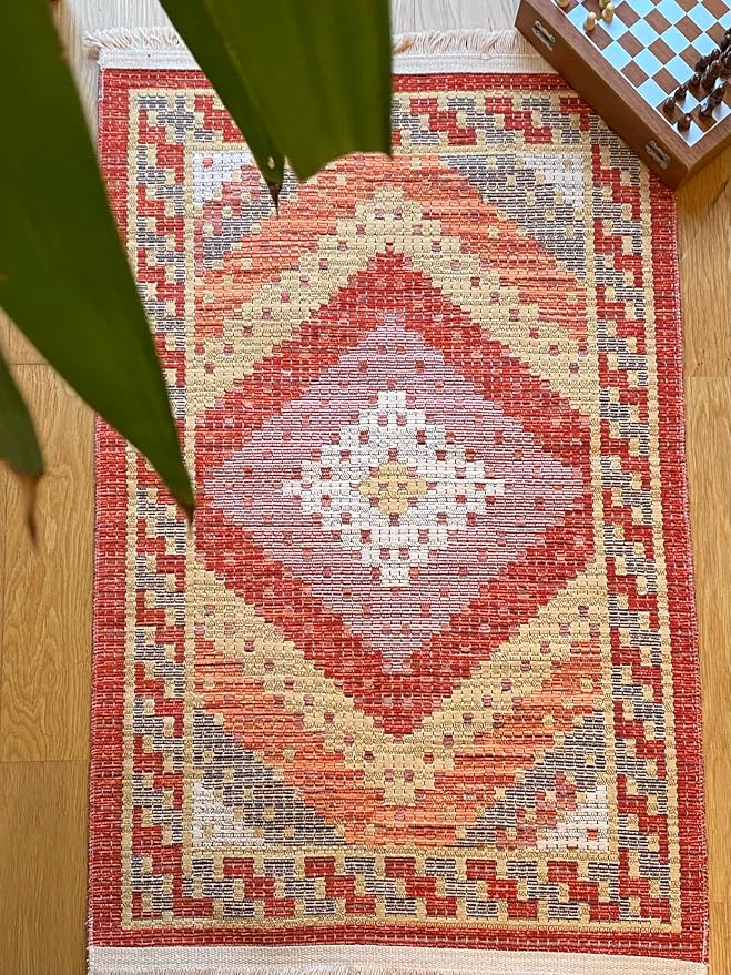 Secret Sea Collection: Modern Kilim Series Small Area Rug, Washable, Reversible, Cotton (2 x 3 feet, Dawn of Light)