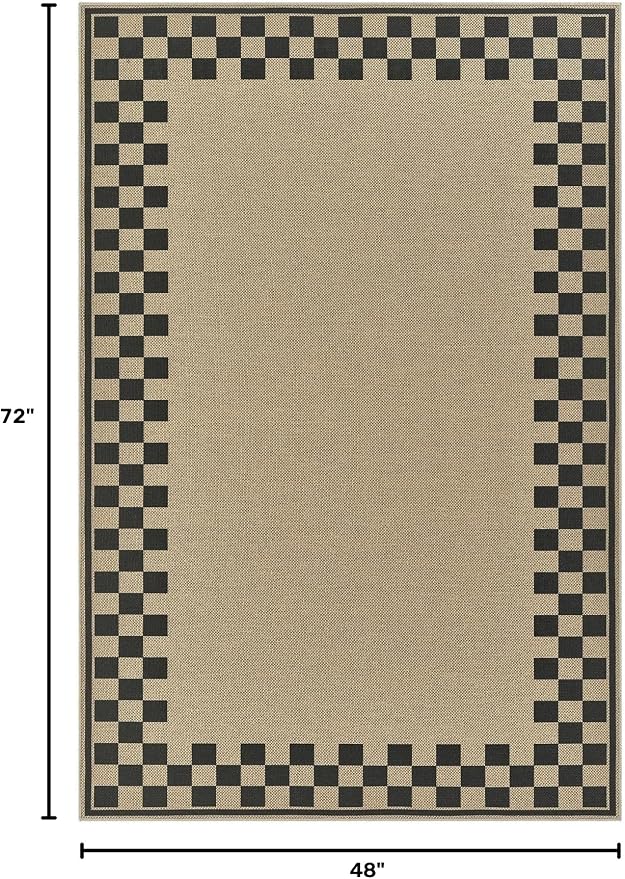 UERMEI 4x6 Outdoor Jute Area Rug Patio Neutral Washable Checkered Brown | Easy Non Slip Pet Friendly Indoor Farmhouse Carpet for Living Room Bedroom Dining Backyard