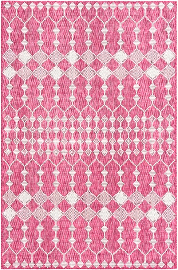Unique Loom Outdoor Trellis Collection Area Rug - Traliccio (5' 3" x 7' 10" Rectangle, Magenta/ Ivory)