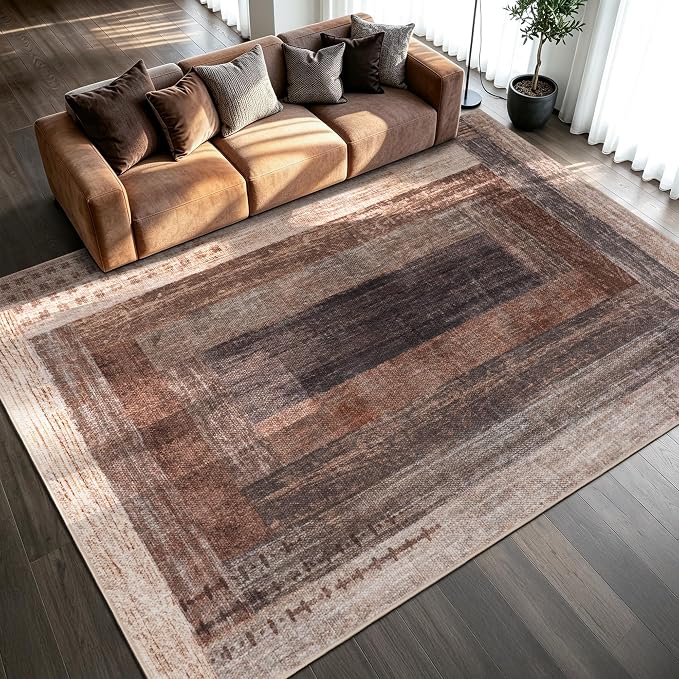 Neutral Geometric Beige 9x12 ft Large Rug for Living Room Bedroom | Contemporary Modern Area Rugs Vintage Non-Slip Soft Faux Wool Low Pile Indoor Carpet for Dining Room Office Home Decor