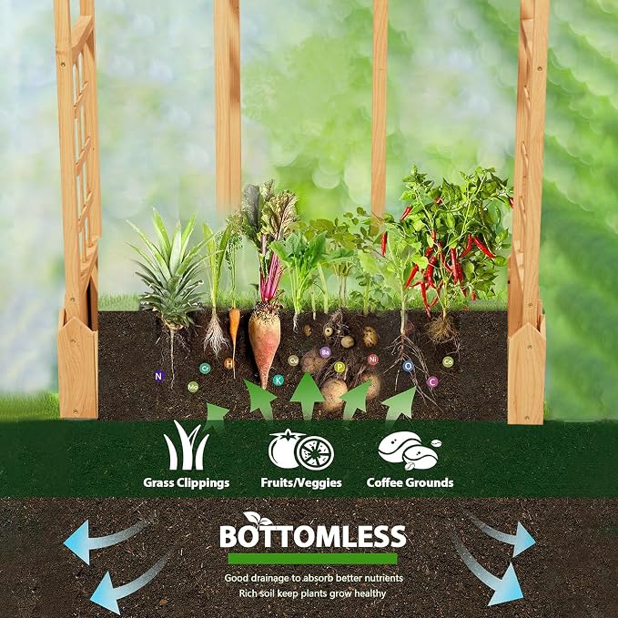 Raised Garden Beds with Arch Trellis Outdoor, Wooden Planter Boxes with Hanging Roof, Side Trellis Patio Wooden Flower Pots for Vines Climbing Vegetables Plants(Wood5)
