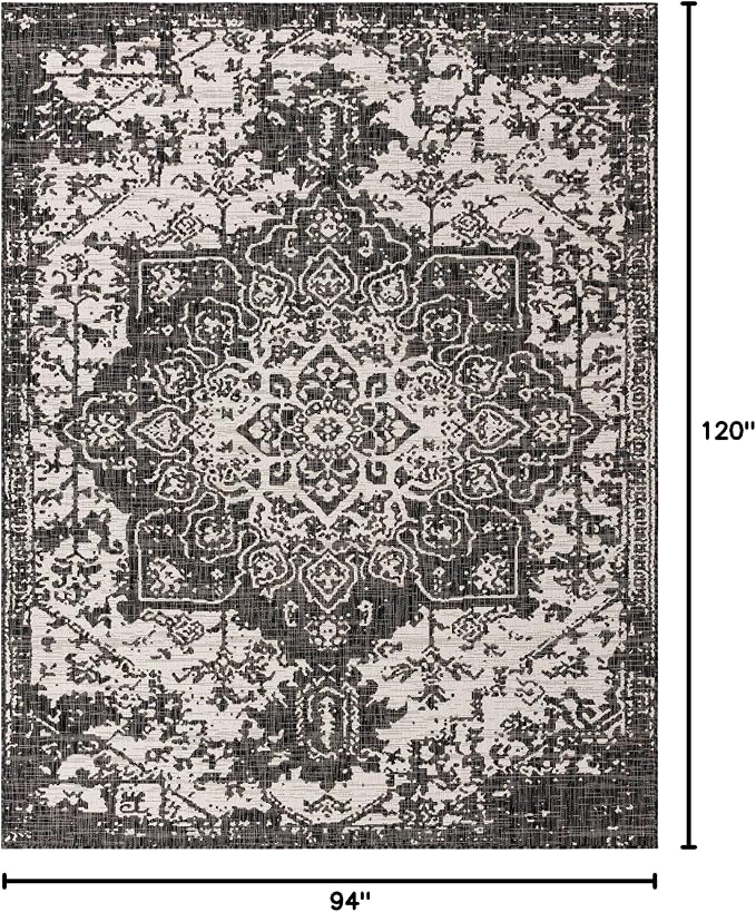 Unique Loom Outdoor Collection Area Rug - Dubai (7' 10" x 10' Rectangle, Charcoal Gray/ Ivory)