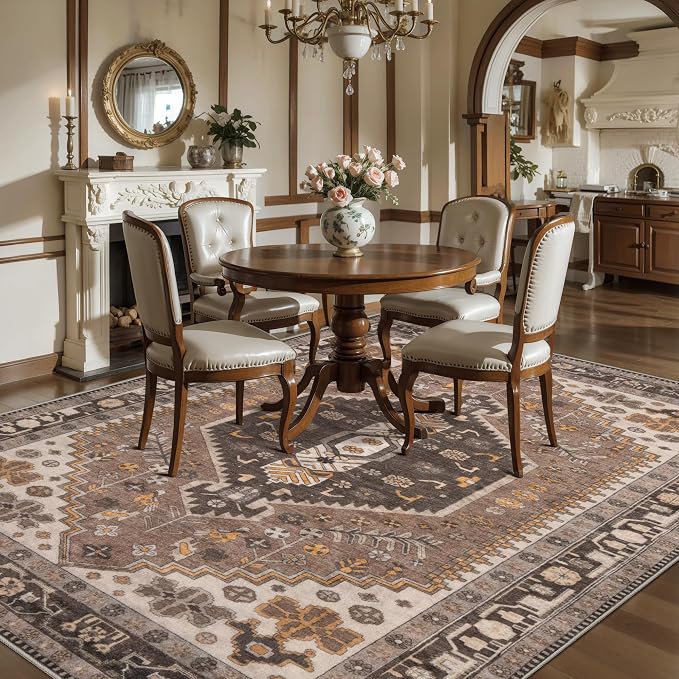 Ciicool Washable 5x7ft Rugs for Living Room Non-Slip Indoor Area Rug Large Low-Pile Mat Floor Carpet Vintage Rug for Bedroom Dinning Foyer Decor