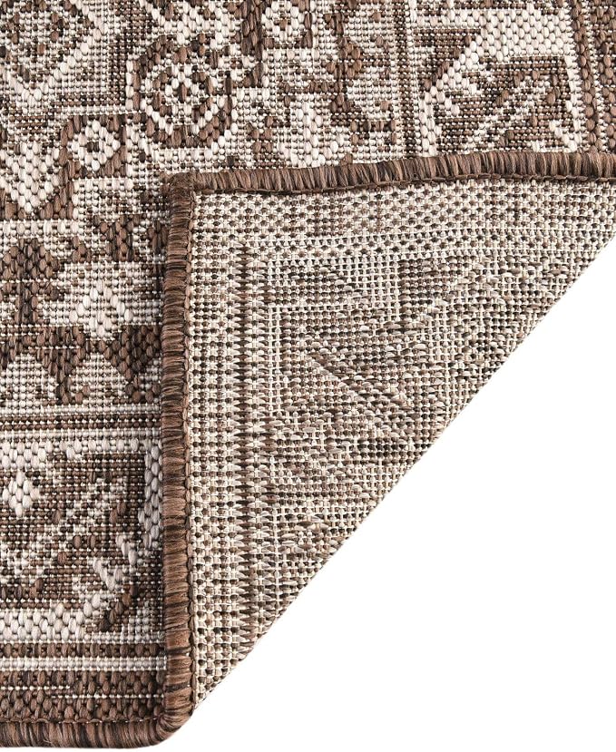 Unique Loom Outdoor Aztec Collection Area Rug - Chalca (10'Square, Brown/ Ivory)